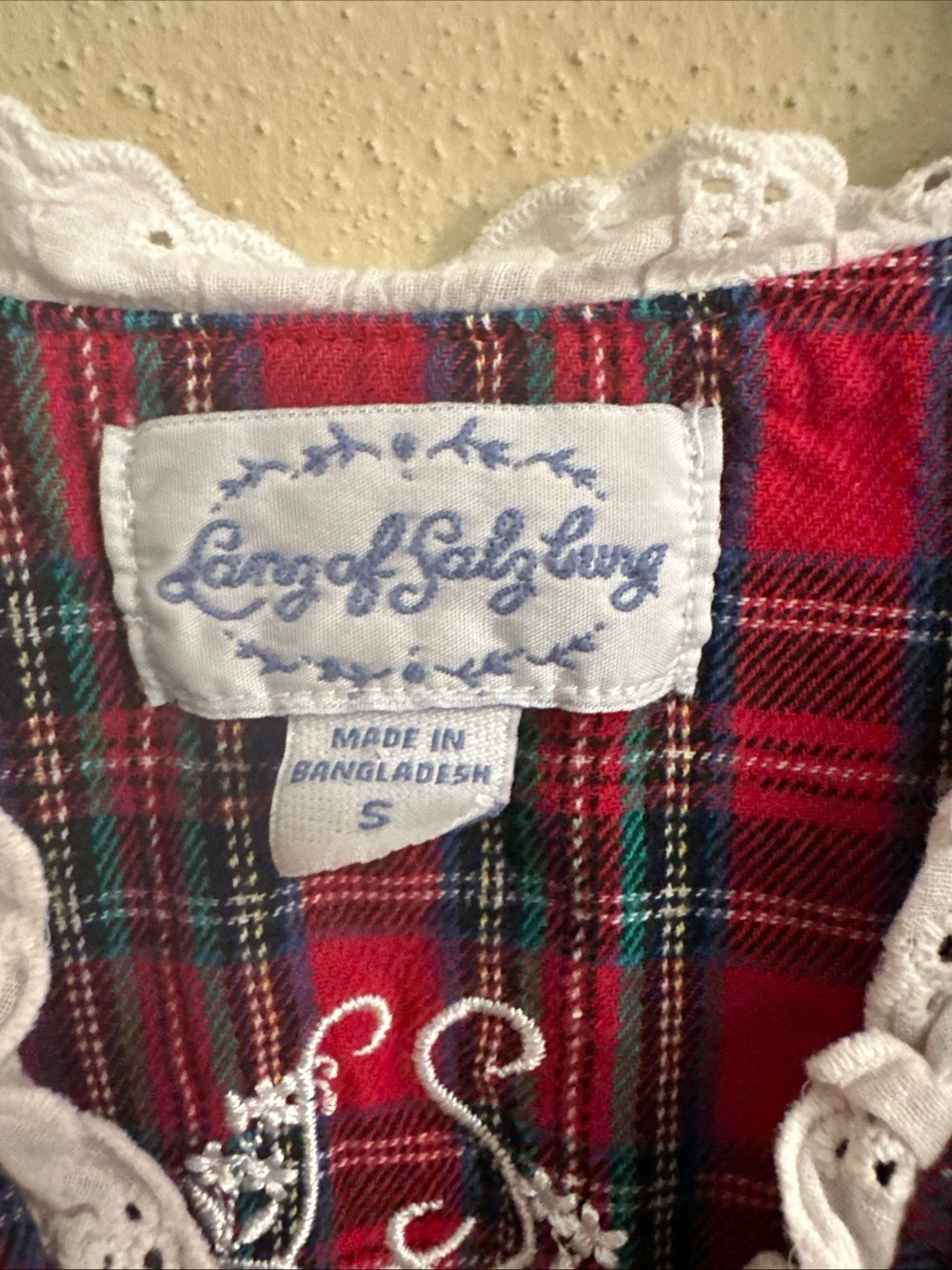 Vtg Lanz of Salzburg Nightgown Small 100% Cotton Plaid Full Length Farmhouse - Picture 2 of 6